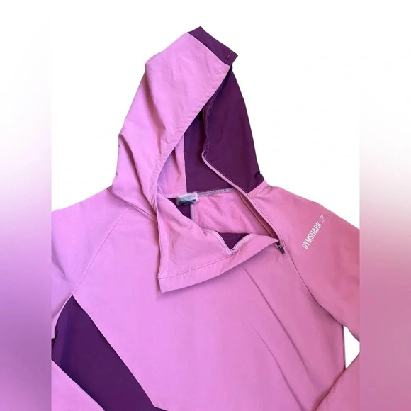 Gymshark Asymmetrical Performance Hoodie Dusty Pink Dark Ruby Colorblock Crop M - Picture 5 of 13